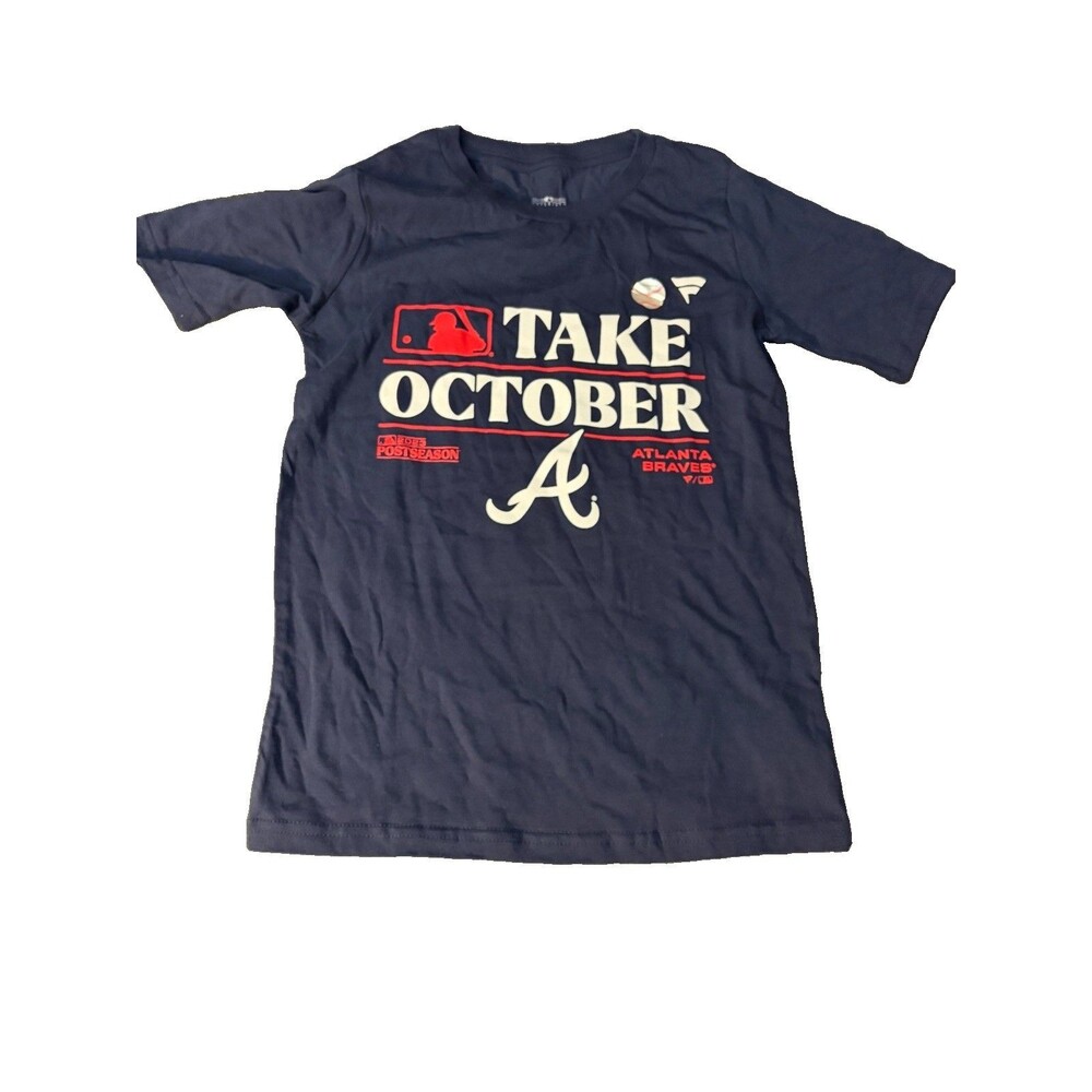 Atlanta Braves 2023 Postseason Take October Fanatics MLB Navy T-Shirt Youth S